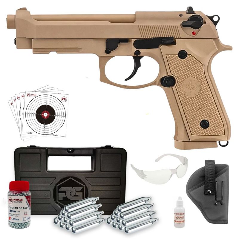 pistola-co2-rossi-m92-tan-airgun-4.5mm-metal-blowback-super-kit