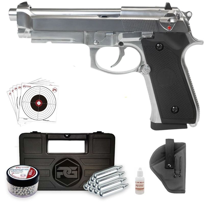 pistola-rossi-m92-cromada-silver-airgun-blowback-co2-4-5mm+coldre