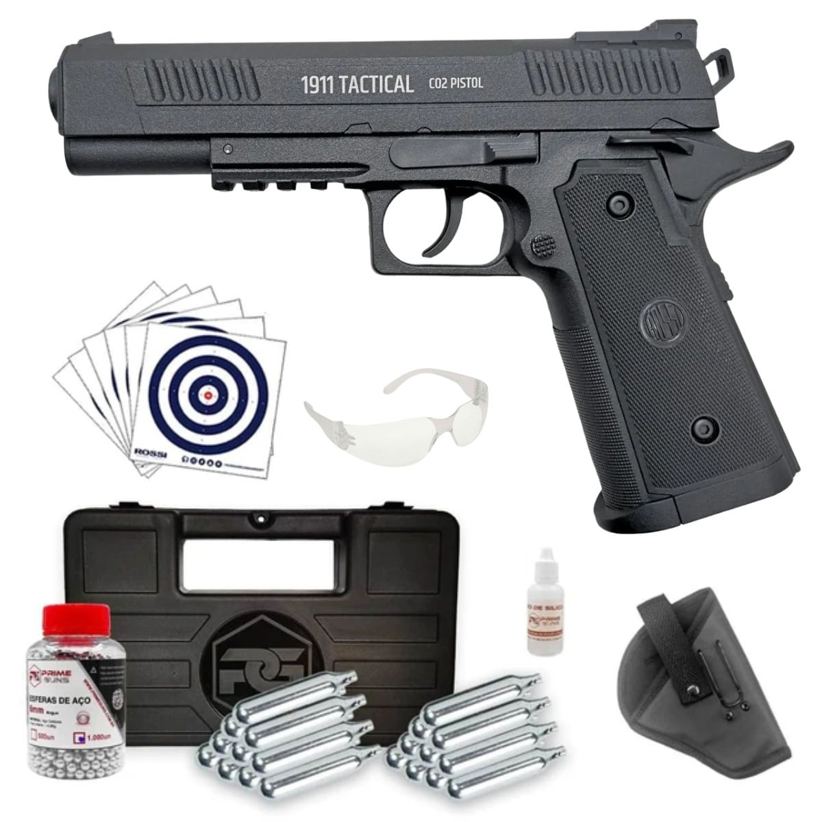 Pistola Co2 Rossi 1911 Tatical 6mm G2 Airgun NBB Super Kit I Prime Gun